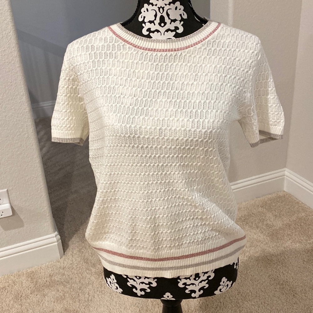 Brooks Brothers White and Pink Sweater